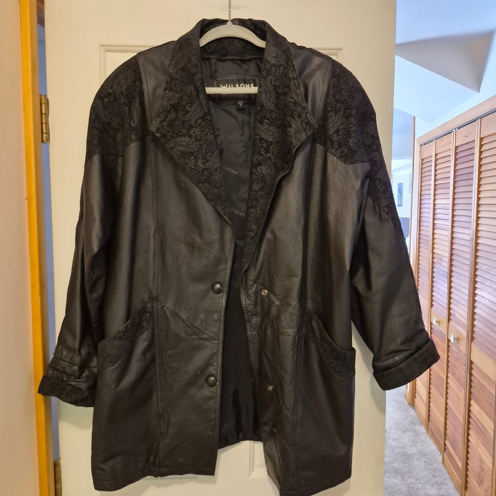 Wilsons The‎ Leather Experts Black Leather Paisley Jacket Womens Medium